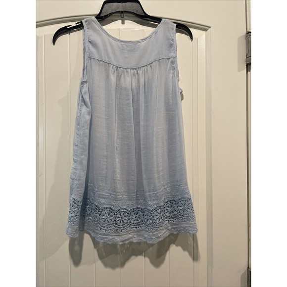 Love Stitch Lt. Blue Tank Top Embroidered Detail Front & Back Preowned Size S - Picture 2 of 9